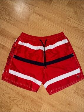 Gant Red Swim Shorts with White and Navy Stripes